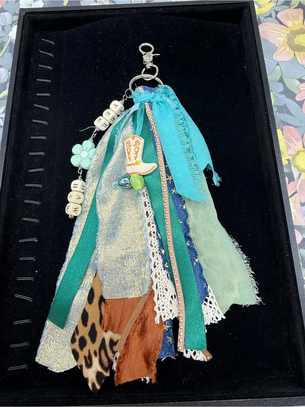 👑Adorned Crown Jewelry purse bag charm keychain yee haw cowgirl fabric tassel